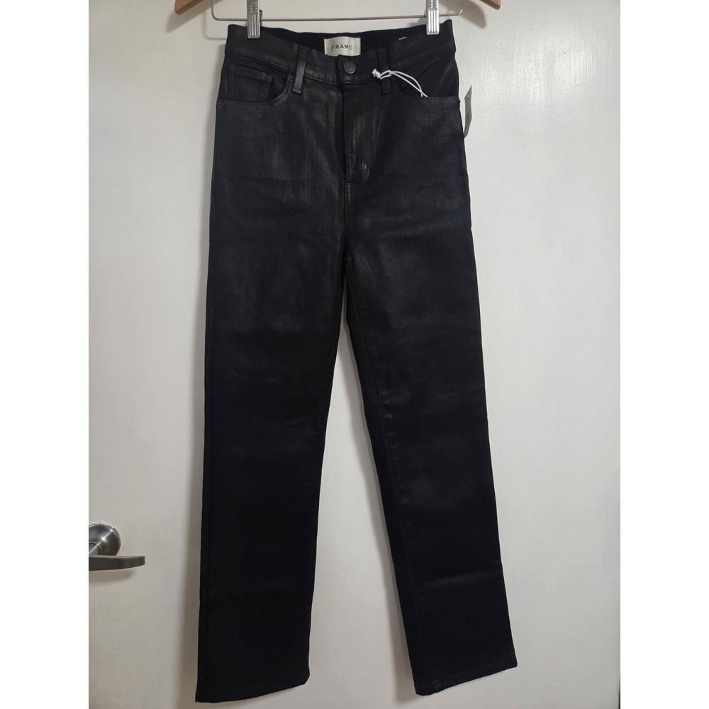 FRAME Le Sleek Straight Jeans Women's Size 25 Black Coated High Rise Straight